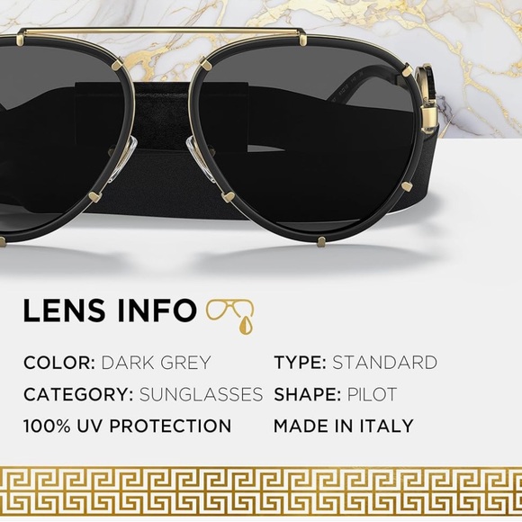 Versace Black & Gold Metal Aviator Sunglasses - Picture 4 of 7